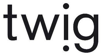 Svart text som stavar "twig" med ovanligt designade prickar över och under bokstaven "i".